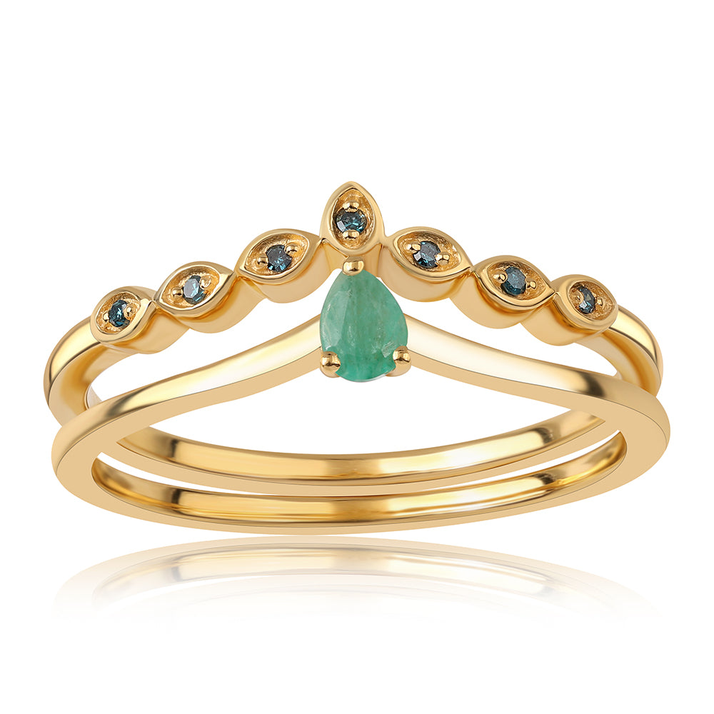 Arannyal Bevont Ezüst Szett Kék Gyémánttal és Brazil Smaragddal ( Gyűrű ) 3 