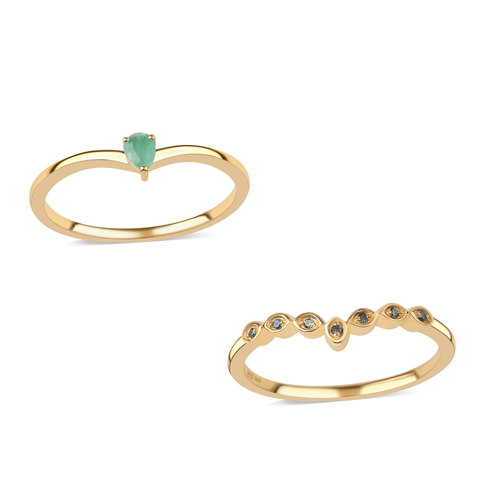 Arannyal Bevont Ezüst Szett Kék Gyémánttal és Brazil Smaragddal ( Gyűrű ) 1 