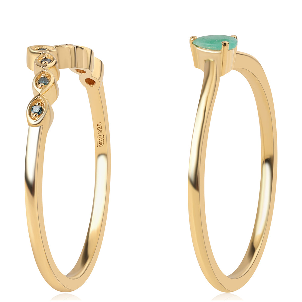 Arannyal Bevont Ezüst Szett Kék Gyémánttal és Brazil Smaragddal ( Gyűrű ) 4 