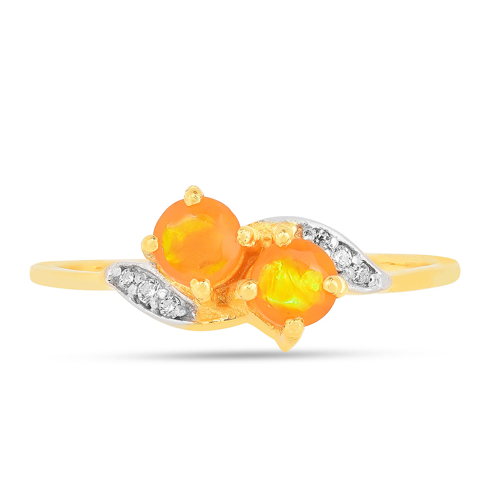 Arannyal Bevont Ezüst Gyűrű Tűzopállal és Fehér Cirkónnal 1 