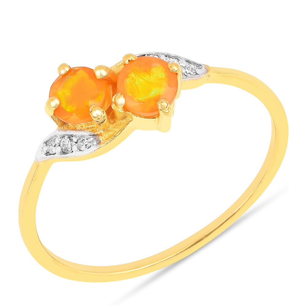 Arannyal Bevont Ezüst Gyűrű Tűzopállal és Fehér Cirkónnal 2 