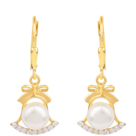 Arannyal Bevont Ezüst Fülbevaló Krém Édesvízi Kagylógyönggyel