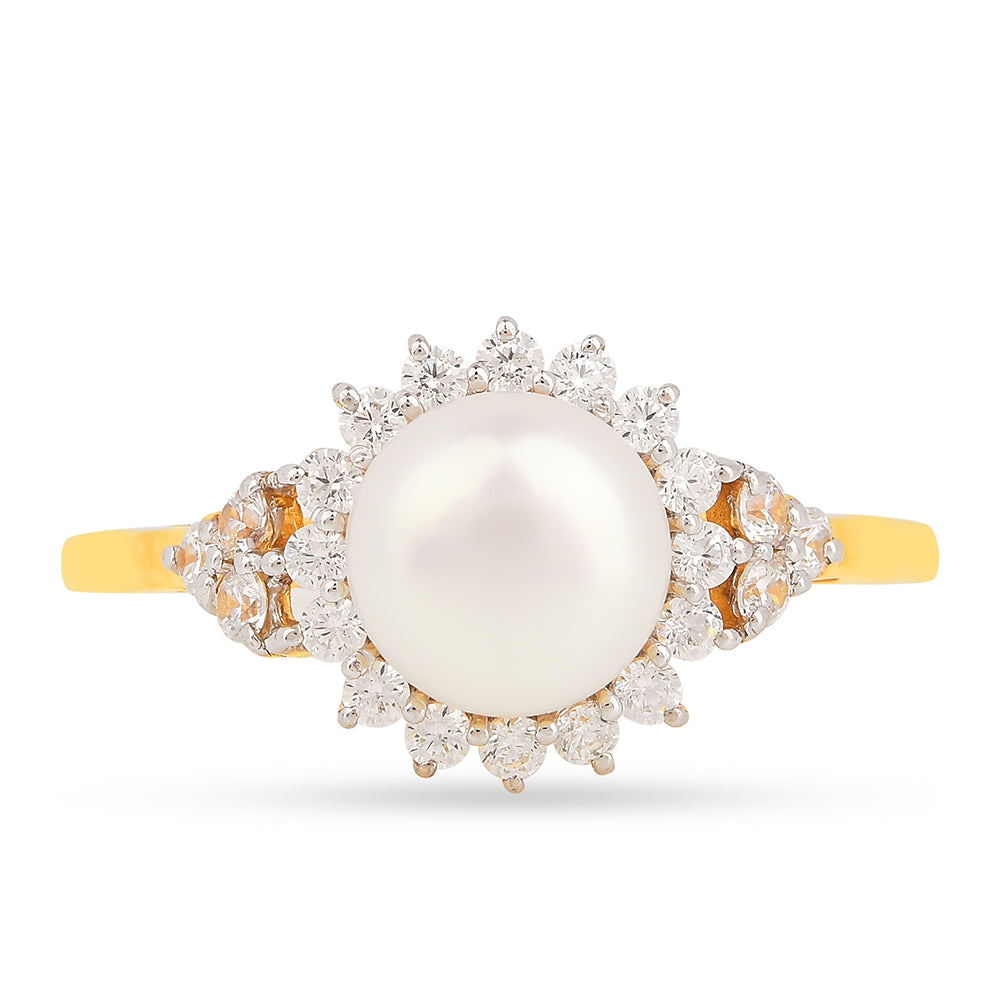 Arannyal Bevont Ezüst Gyűrű Krém Édesvízi Kagylógyönggyel és Fehér Cirkónnal 2 