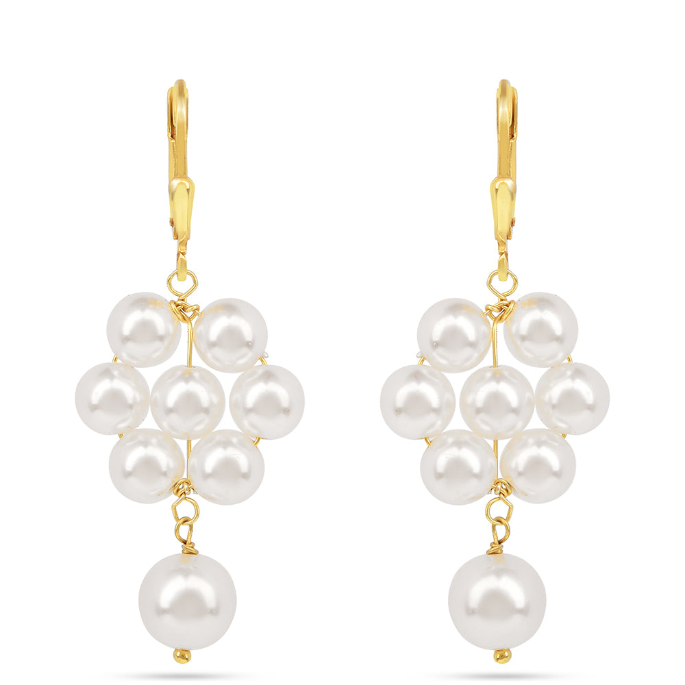 Arannyal Bevont Ezüst Fülbevaló Krém Édesvízi Kagylógyönggyel