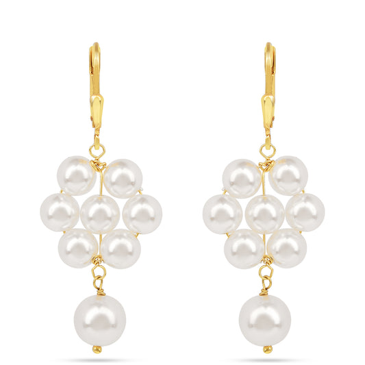 Arannyal Bevont Ezüst Fülbevaló Krém Édesvízi Kagylógyönggyel