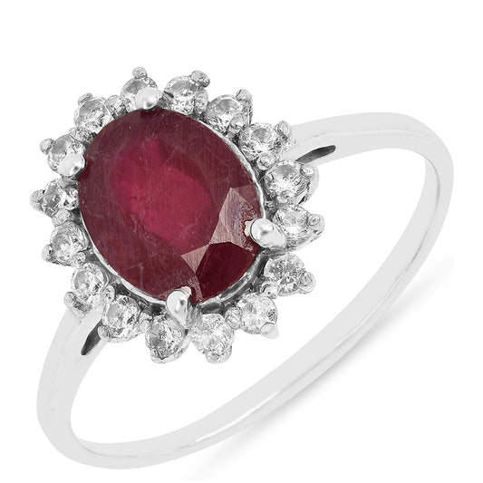 Ezüst Gyűrű Thai Rubinnal és Fehér Cirkónnal