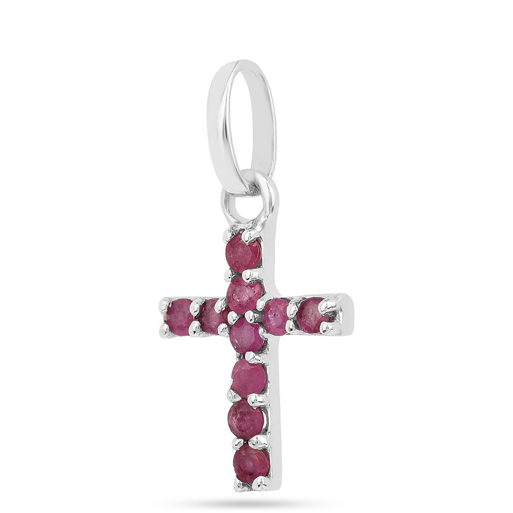 Kereszt Ezüst Medál Thai Rubinnal