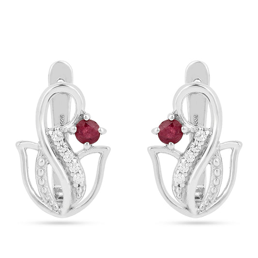 Ezüst Fülbevaló Thai Rubinnal és Fehér Cirkónnal