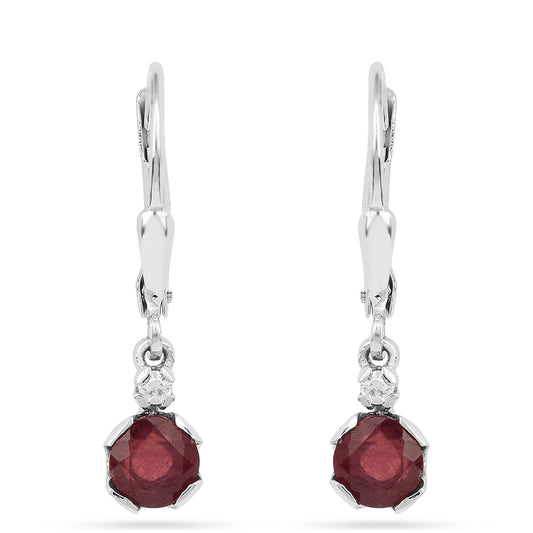 Ezüst Fülbevaló Thai Rubinnal és Fehér Cirkónnal