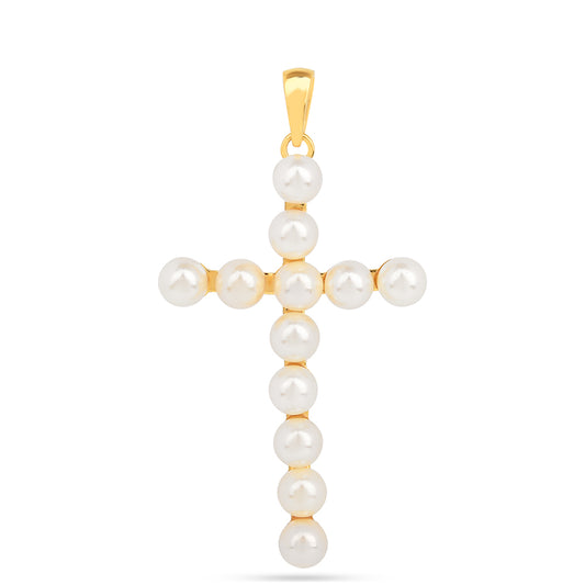 Kereszt Arannyal Bevont Ezüst Medál Krém Édesvízi Kagylógyönggyel