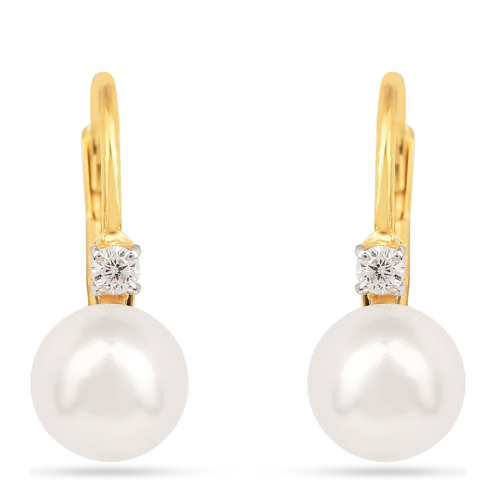 Arannyal Bevont Ezüst Fülbevaló Krém Édesvízi Kagylógyönggyel és Fehér Cirkónnal 1 