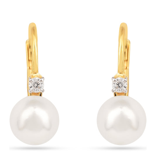 Arannyal Bevont Ezüst Fülbevaló Krém Édesvízi Kagylógyönggyel és Fehér Cirkónnal