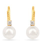 Arannyal Bevont Ezüst Fülbevaló Krém Édesvízi Kagylógyönggyel és Fehér Cirkónnal