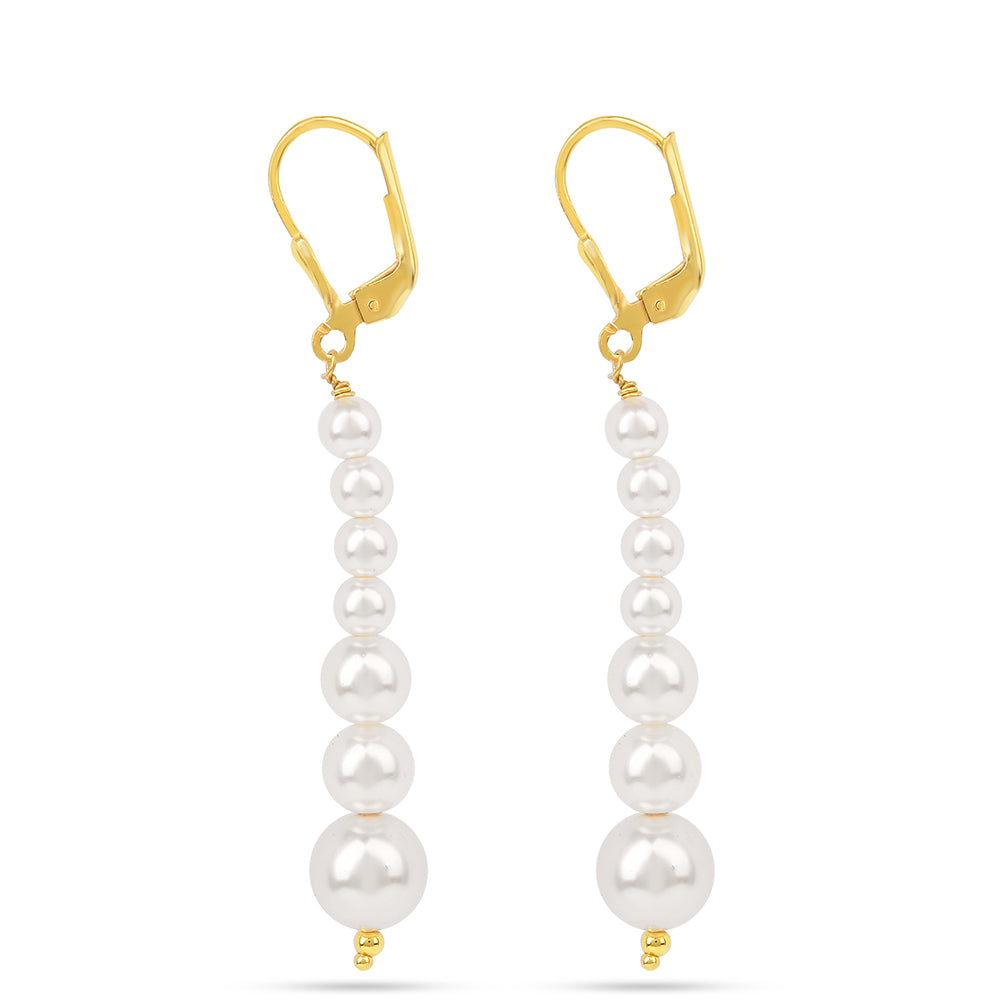 Arannyal Bevont Ezüst Fülbevaló Krém Édesvízi Kagylógyönggyel