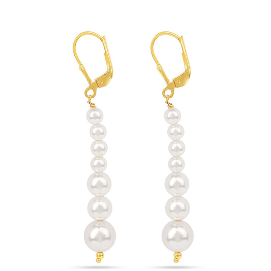 Arannyal Bevont Ezüst Fülbevaló Krém Édesvízi Kagylógyönggyel