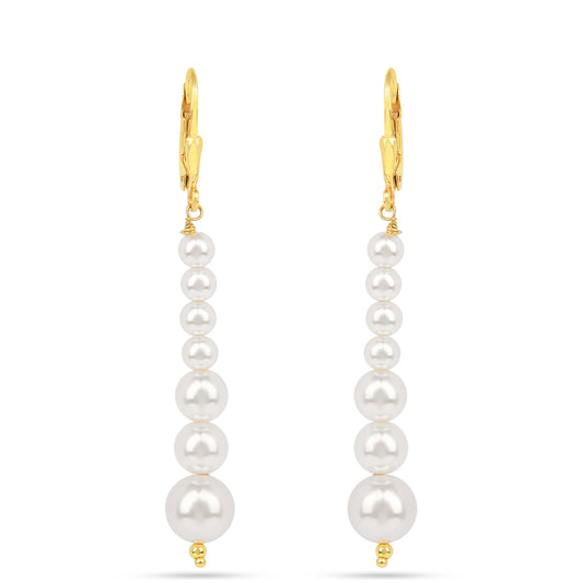 Arannyal Bevont Ezüst Fülbevaló Krém Édesvízi Kagylógyönggyel