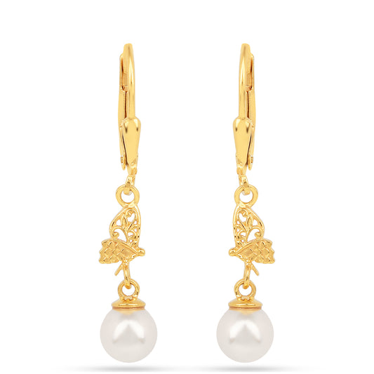 Arannyal Bevont Ezüst Fülbevaló Krém Édesvízi Kagylógyönggyel