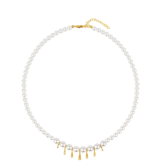 Arannyal Bevont Ezüst Nyaklánc Krém Édesvízi Kagylógyönggyel