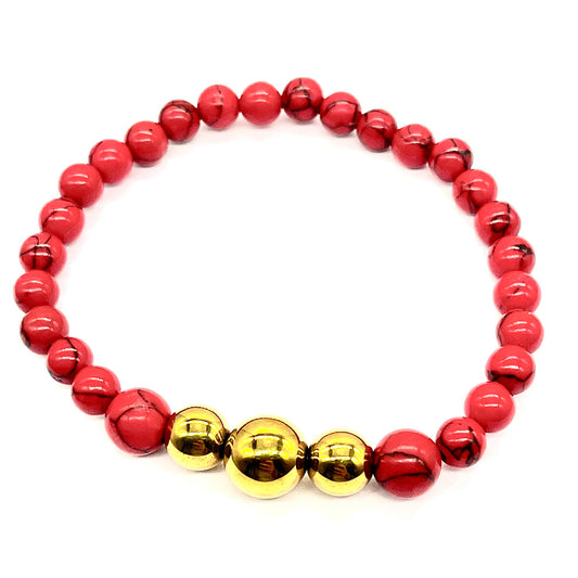 Gyöngy Karkötő Vörös Szivacs Korallal és Cerro Bolívar Hematittal