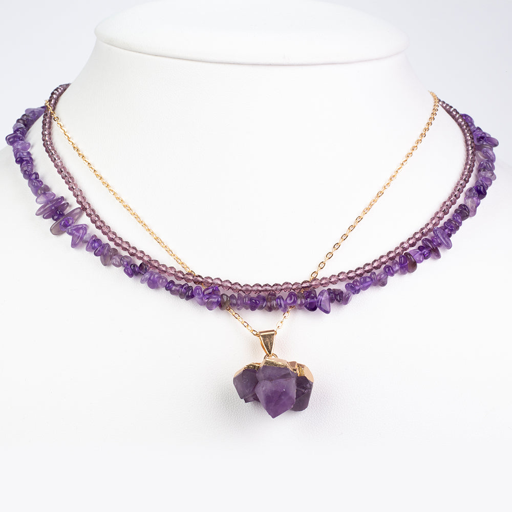 Gold Plated Alloy 3 pcs Necklace Set with Amethyst (42,45,50+5cm) 1 