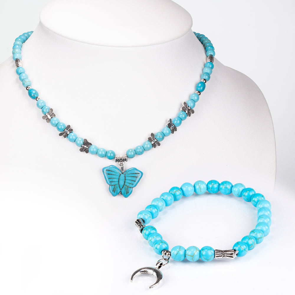 Arany tónusú Emporia Ötvözetű Szett Türkizzel ( Nyaklánc+Karkötő ) 1 