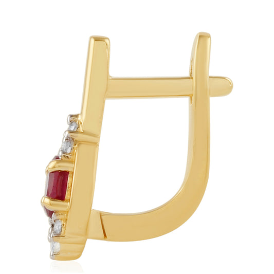 Arannyal Bevont Ezüst Fülbevaló Thai Rubinnal és Fehér Topázzal