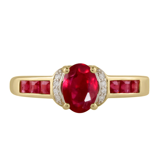 Arannyal Bevont Ezüst Gyűrű Thai Rubinnal és Fehér Topázzal