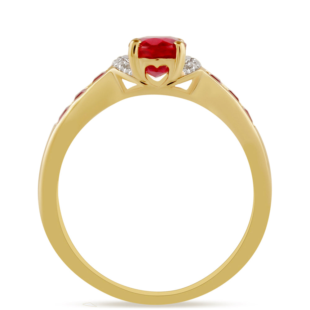 Arannyal Bevont Ezüst Gyűrű Thai Rubinnal és Fehér Topázzal
