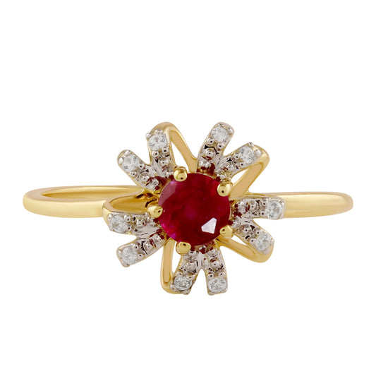 Arannyal Bevont Ezüst Gyűrű Thai Rubinnal és Fehér Topázzal