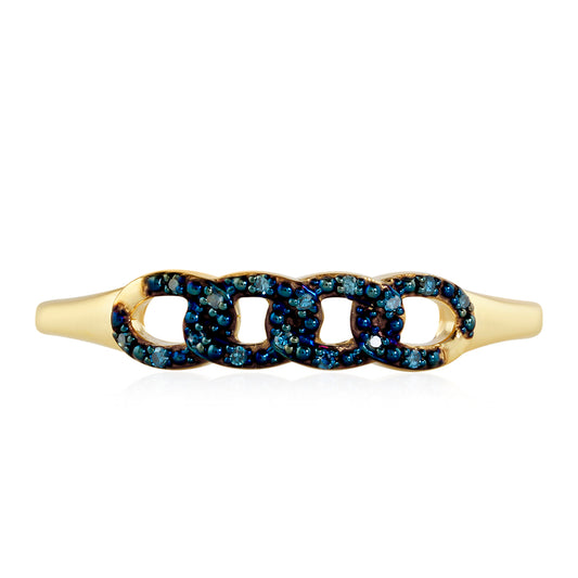 Arannyal Bevont Ezüst Gyűrű Kék Gyémánttal