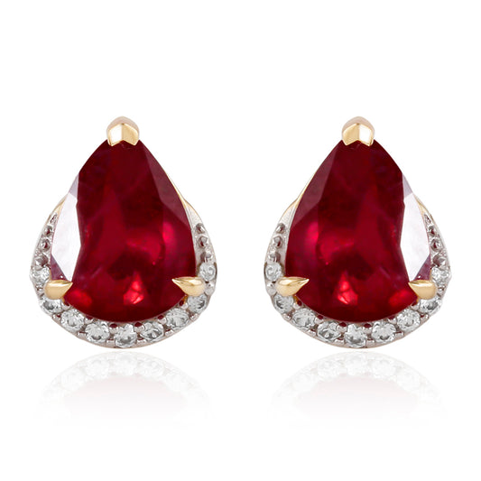 9 Karátos Arany Fülbevaló Madagaszkári Rubinnal és Fehér Cirkónnal