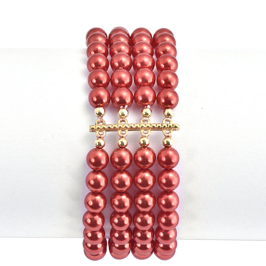 Arannyal Bevont Ezüst Karkötő Vörös Édesvízi Kagylógyönggyel