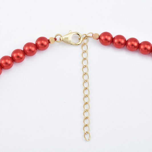 Arannyal Bevont Ezüst Nyaklánc Vörös Édesvízi Kagylógyönggyel