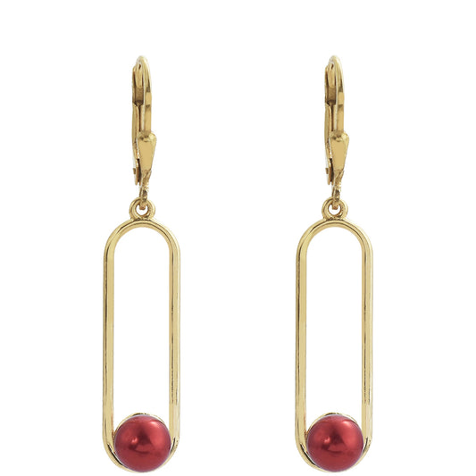 Arannyal Bevont Ezüst Fülbevaló Vörös Édesvízi Kagylógyönggyel