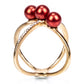Arannyal Bevont Ezüst Gyűrű Vörös Édesvízi Kagylógyönggyel és Fehér Topázzal
