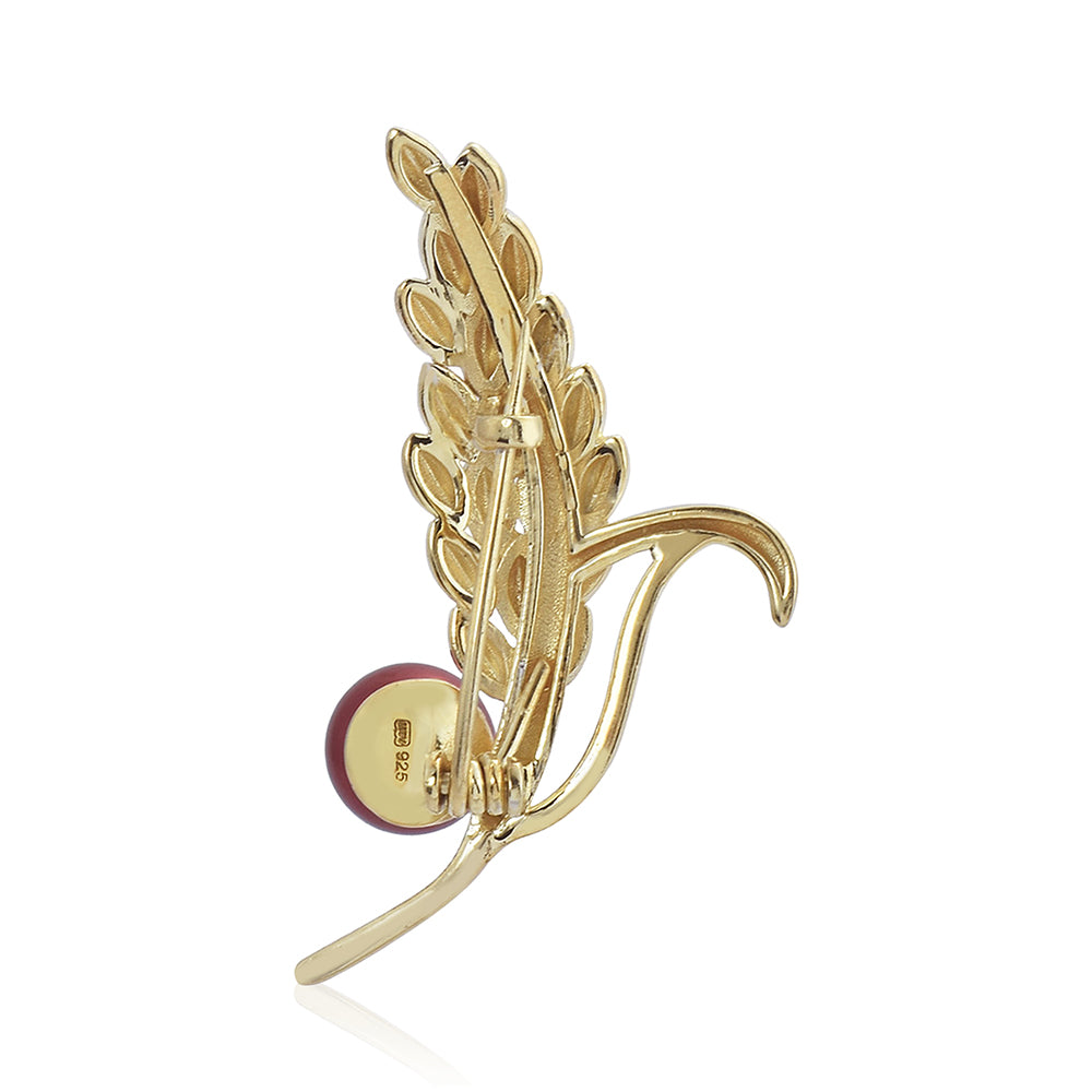 Arannyal Bevont Ezüst Bross Vörös Édesvízi Kagylógyönggyel