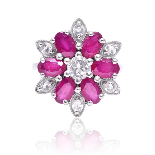 Ezüst Gyűrű Madagaszkári Rubinnal és Fehér Topázzal