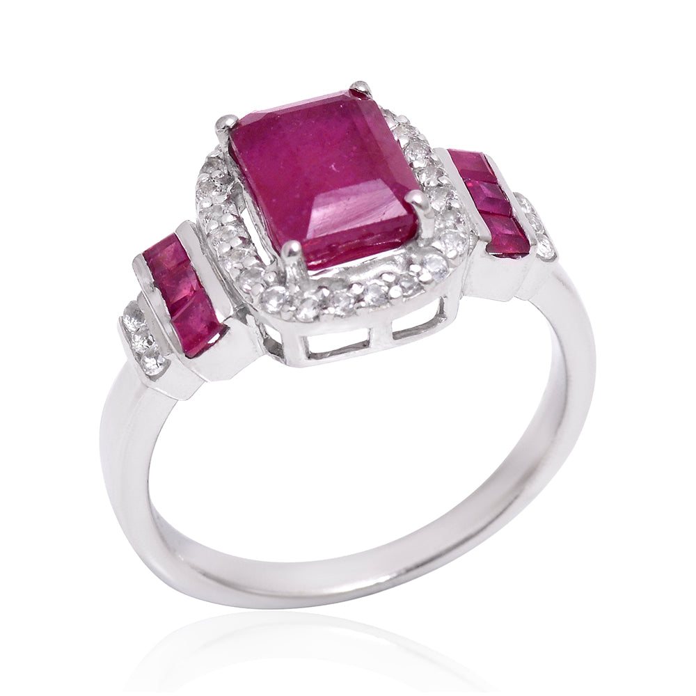 Ezüst Gyűrű Madagaszkári Rubinnal és Fehér Topázzal 4 