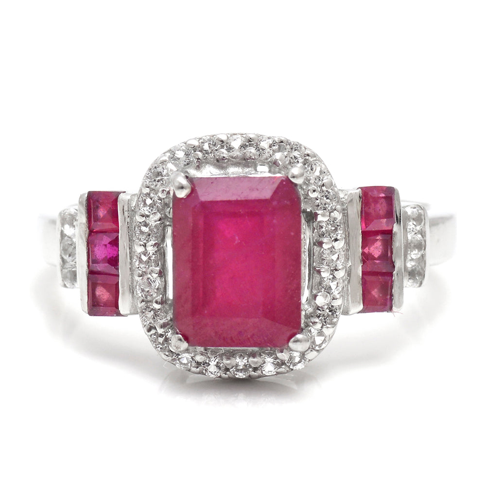 Ezüst Gyűrű Madagaszkári Rubinnal és Fehér Topázzal