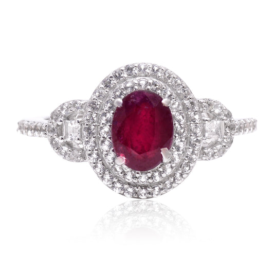 Ezüst Gyűrű Madagaszkári Rubinnal és Fehér Topázzal