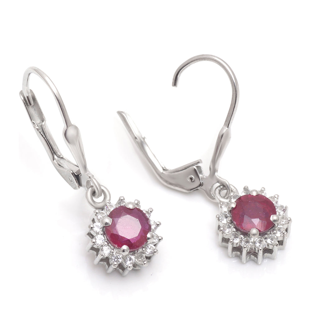 Ezüst Fülbevaló Madagaszkári Rubinnal és Fehér Topázzal