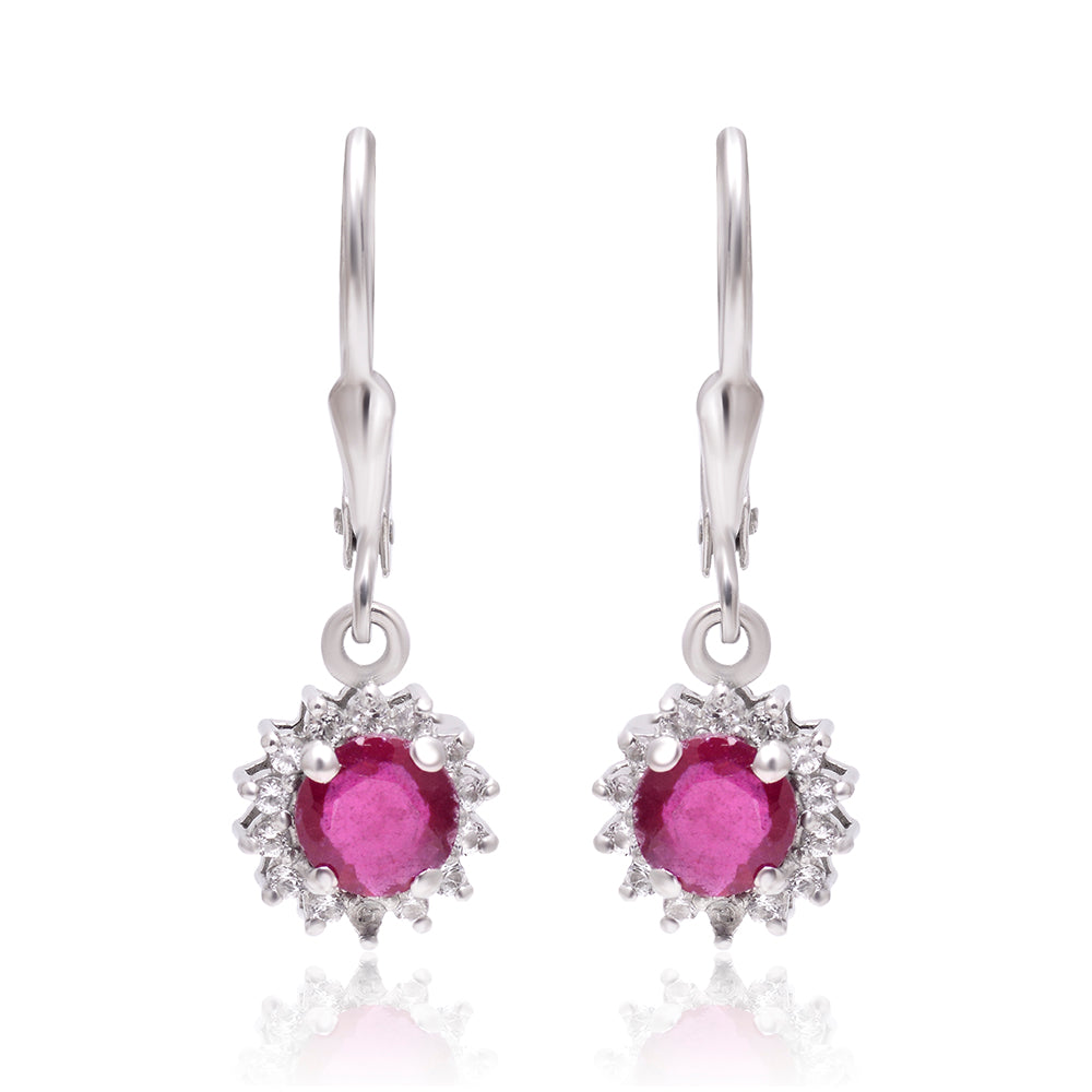Ezüst Fülbevaló Madagaszkári Rubinnal és Fehér Topázzal 3 