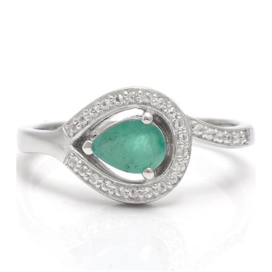 Ezüst Gyűrű Brazil Smaragddal és Fehér Topázzal