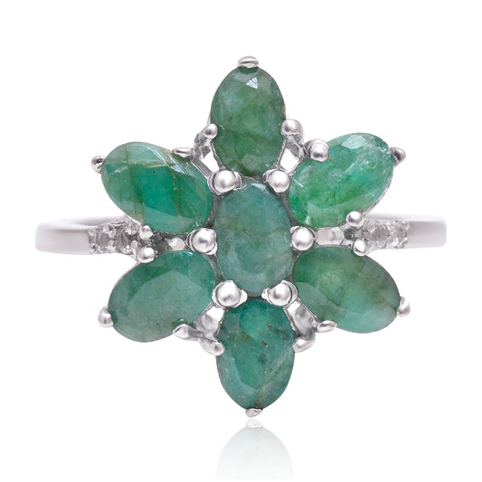 Ezüst Gyűrű Brazil Smaragddal és Fehér Topázzal