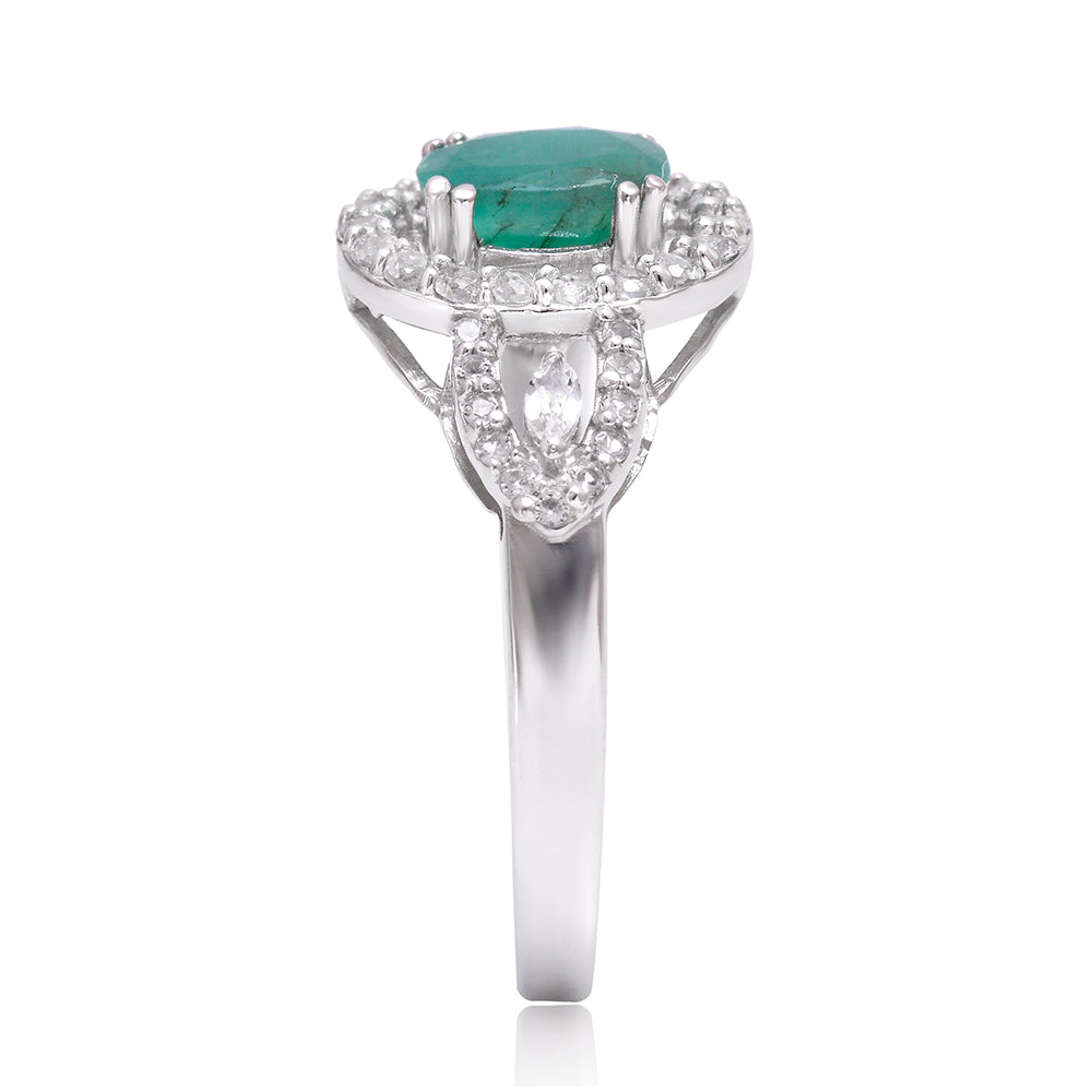 Ezüst Gyűrű Brazil Smaragddal és Fehér Topázzal 3 