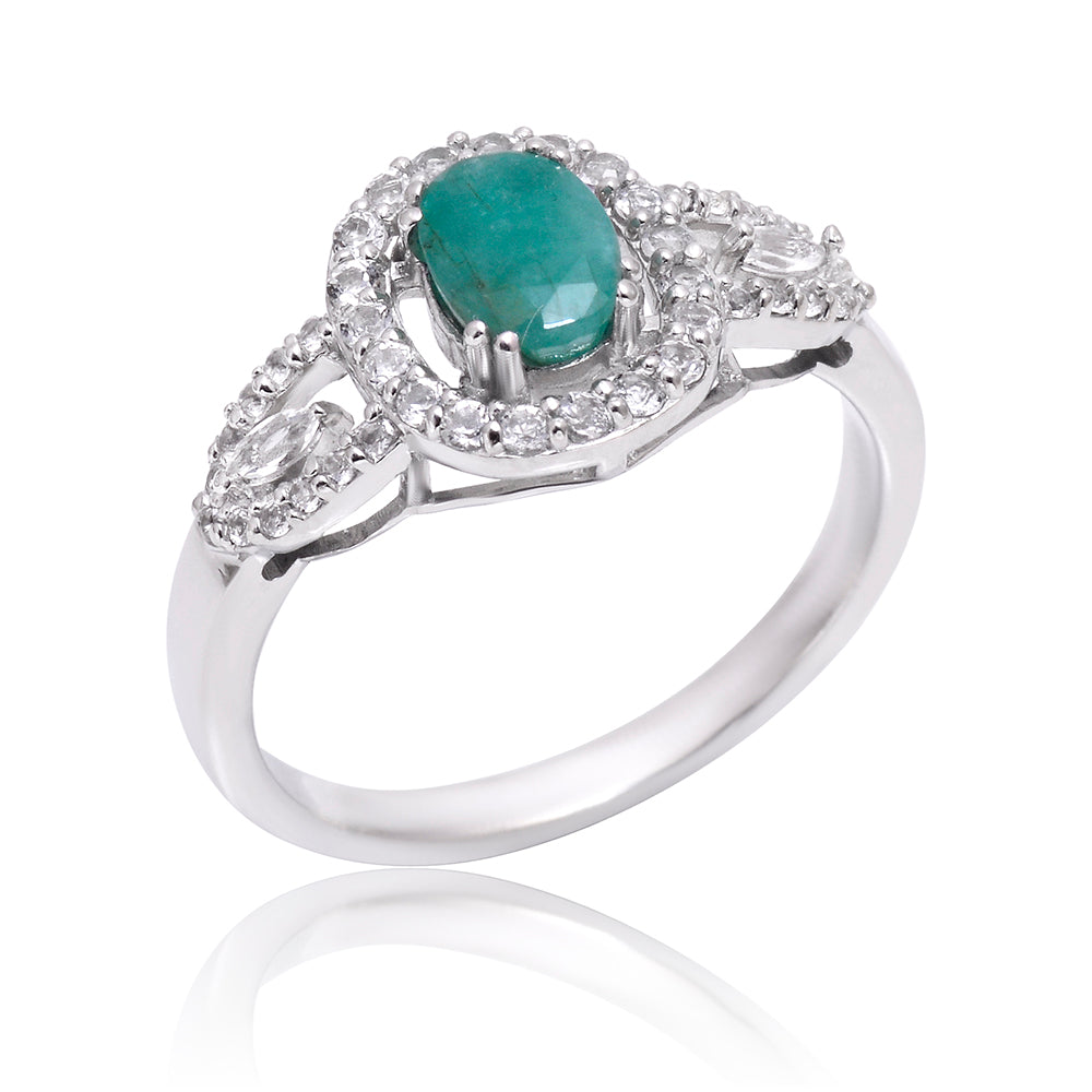 Ezüst Gyűrű Brazil Smaragddal és Fehér Topázzal 4 