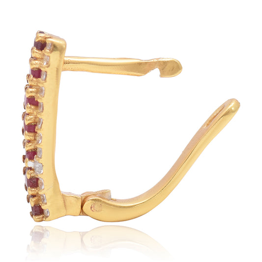 Arannyal Bevont Ezüst Fülbevaló Madagaszkári Rubinnal és Fehér Topázzal