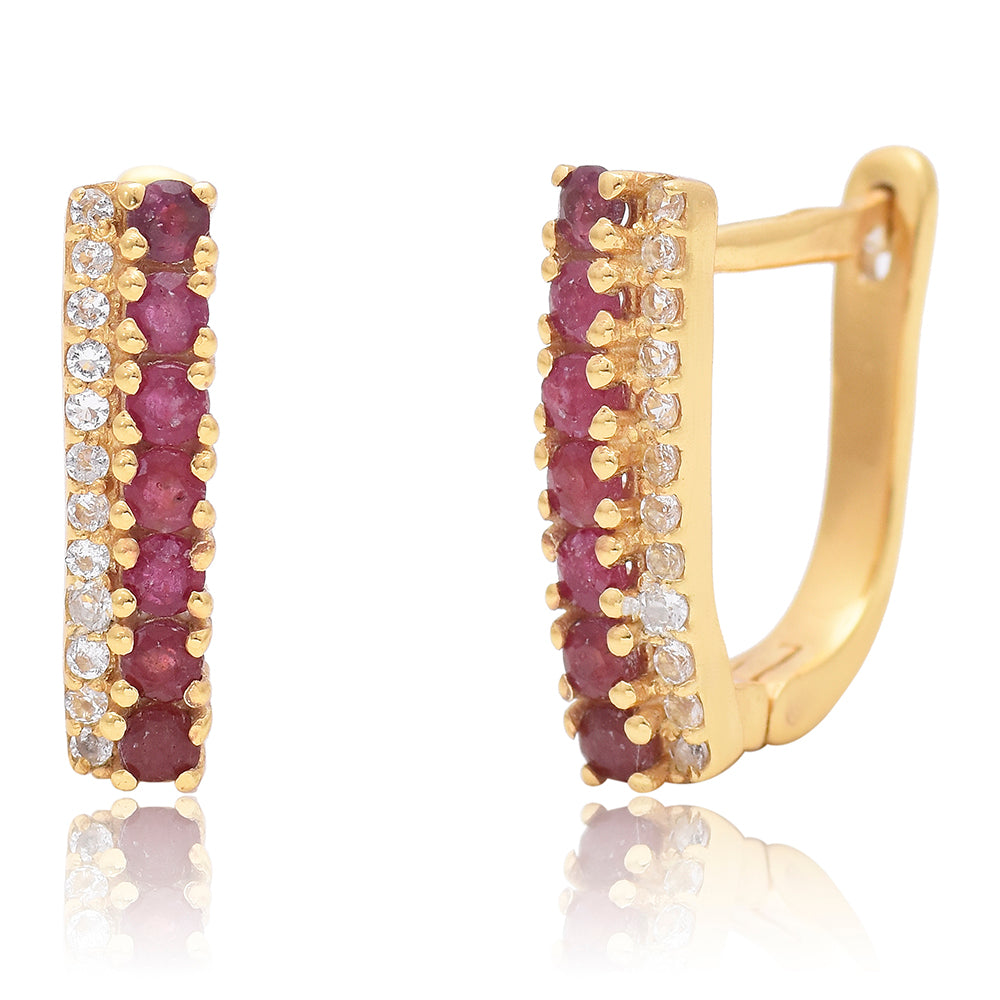 Arannyal Bevont Ezüst Fülbevaló Madagaszkári Rubinnal és Fehér Topázzal 1 