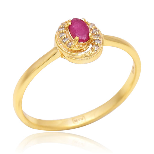 Arannyal Bevont Ezüst Gyűrű Madagaszkári Rubinnal és Fehér Topázzal