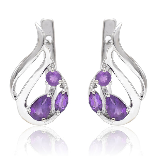 Arannyal Bevont Ezüst Fülbevaló Marokkói Ametiszttel
